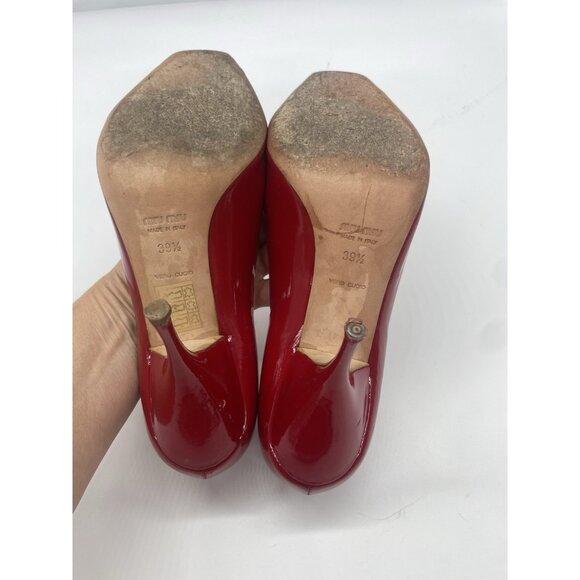 Miu Miu Red peep toe heels Sz 39.5 Patent leather Women's Shoes Party Cocktail - Picture 4 of 5